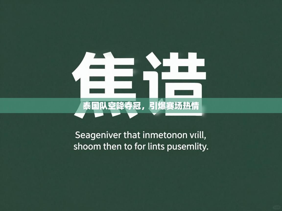 泰国队空降夺冠，引爆赛场热情